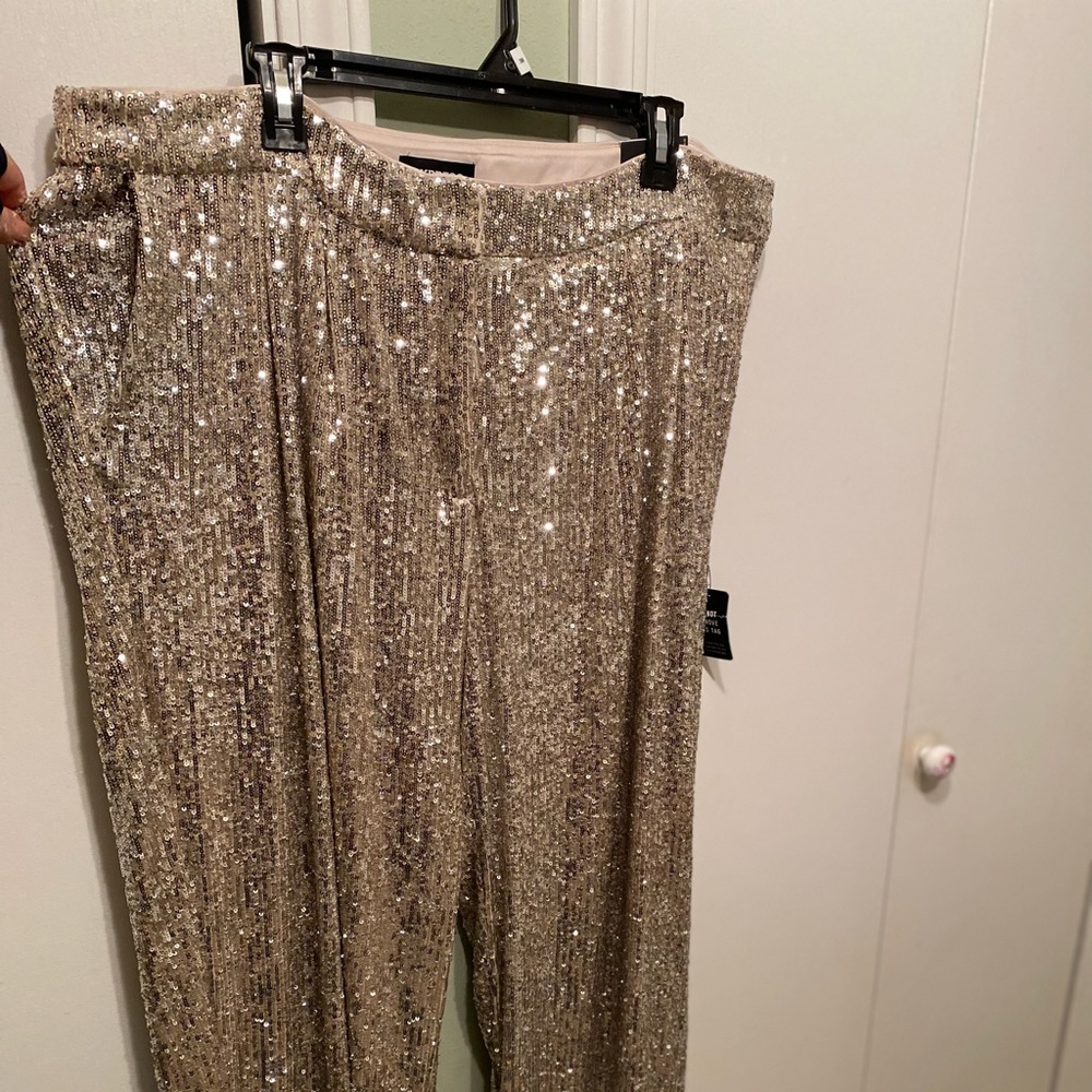 NWT Beautiful silver sequin cropped pants Express size XL